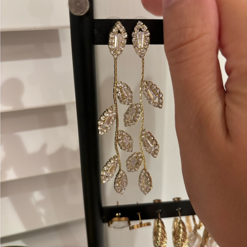 Gold earrings with rhinestone never worn